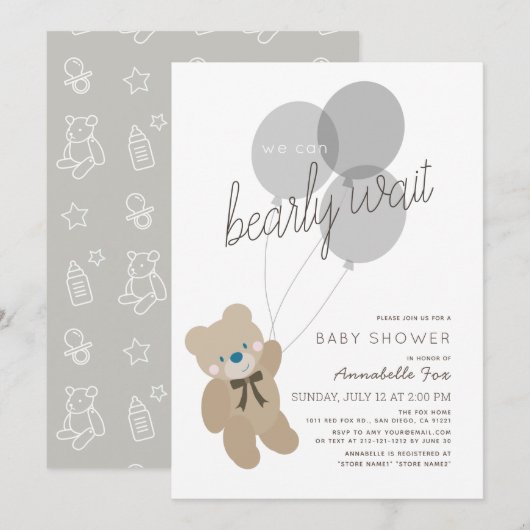 Wachttijd Beer Genderneutraal grijs Baby shower Kaart (Voorkant / Achterkant)