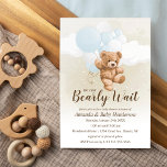 Wachttijd neutraal, blauw en wit Baby shower Kaart<br><div class="desc">Dit Barly Wait Neutral,  Blue and White Baby shower is perfect voor uw vloeiende en knuffe teddy beer event!</div>