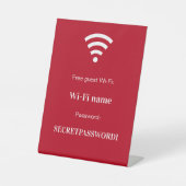 Wachtwoord voor wifi-netwerk van roodwitte gast reclamebord met voetstuk (Voorkant)