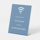 Wachtwoord wifi-netwerk gast klant stoffig blauw reclamebord met voetstuk (Voorkant)
