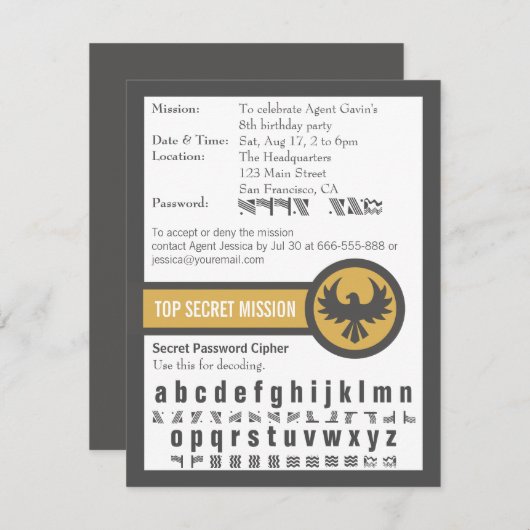 Wachtwoordgeheim agent Birthday Party Kaart (Voorkant / Achterkant)