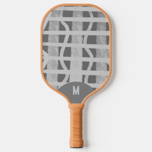 Wacky Boho Gray Monotone Painted Monogramed Pickleball Paddle (Voorkant)