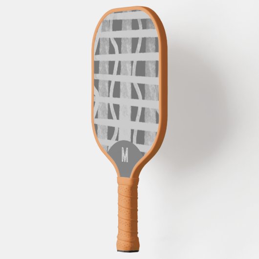 Wacky Boho Gray Monotone Painted Monogramed Pickleball Paddle (Links)