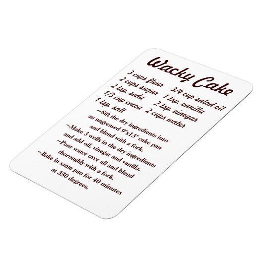 Wacky Cake Recipe Fridge Magnet draft5 Magneet (Linkerzijde)