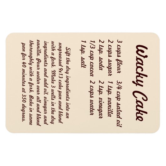 Wacky Cake Recipe Fridge Magnet Magneet (Horizontaal)