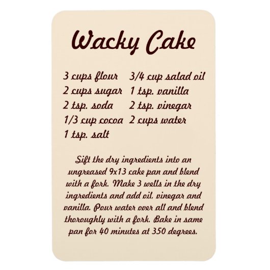 Wacky Cake Recipe Fridge Magnet Magneet (Verticaal)