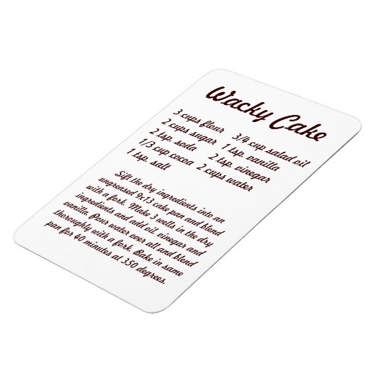 Wacky Cake Recipe Fridge Magnet Magneet (Linkerzijde)