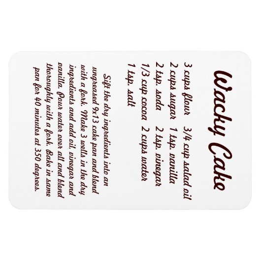 Wacky Cake Recipe Fridge Magnet Magneet (Horizontaal)