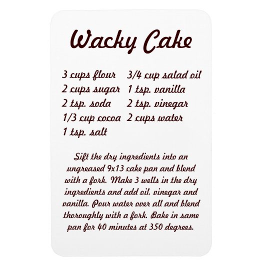 Wacky Cake Recipe Fridge Magnet Magneet (Verticaal)