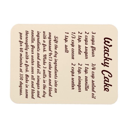 Wacky Cake Recipe Fridge Magnet Magneet (Horizontaal)