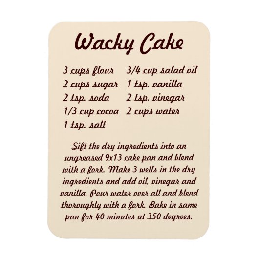 Wacky Cake Recipe Fridge Magnet Magneet (Verticaal)