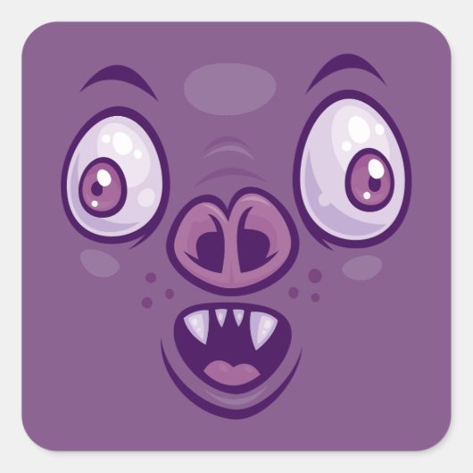 Wacky Cartoon Vampire Bat Face Vierkante Sticker (Voorkant)