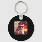 Wacky Cat Holding Wine Selfi With Fire Funny Sungl Sleutelhanger (Voorkant)