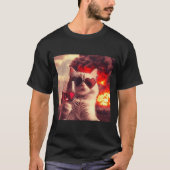 Wacky Cat Holding Wine Selfi With Fire Funny Sungl T-shirt (Voorkant)