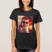 Wacky Cat Holding Wine Selfi With Fire Funny Sungl T-shirt (Voorkant)