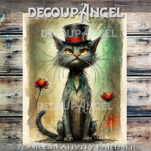 Wacky Cat in Pet #2 Decoupage Tissuepapier