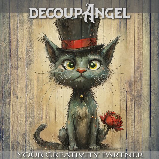 Wacky Cat in Pet - decoupage - Tissuepapier