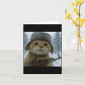 Wacky Cat Snow Kitten Soldier Selfie With Gun Meme Kaart (Gele Bloem)