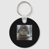 Wacky Cat Snow Kitten Soldier Selfie With Gun Meme Sleutelhanger (Voorkant)
