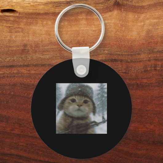 Wacky Cat Snow Kitten Soldier Selfie With Gun Meme Sleutelhanger (Voorkant)