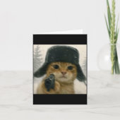 Wacky Cat Wearing Ushanka Hat Russian Meme Cat Hum Kaart (Voorkant)