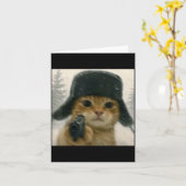 Wacky Cat Wearing Ushanka Hat Russian Meme Cat Hum Kaart (Gele Bloem)