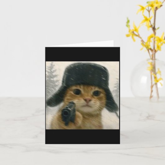 Wacky Cat Wearing Ushanka Hat Russian Meme Cat Hum Kaart (Gele Bloem)