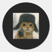 Wacky Cat Wearing Ushanka Hat Russian Meme Cat Hum Ronde Sticker (Voorkant)
