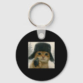 Wacky Cat Wearing Ushanka Hat Russian Meme Cat Hum Sleutelhanger (Voorkant)