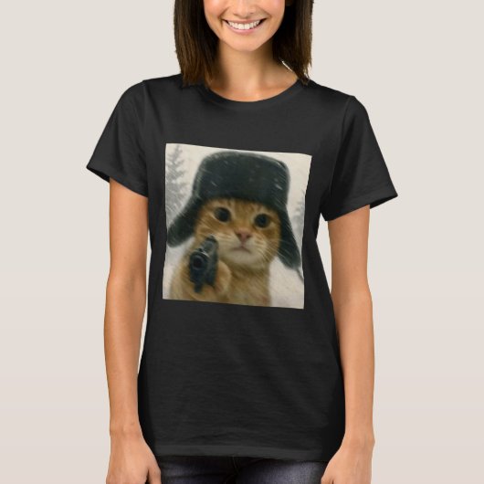 Wacky Cat Wearing Ushanka Hat Russian Meme Cat Hum T-shirt (Voorkant)