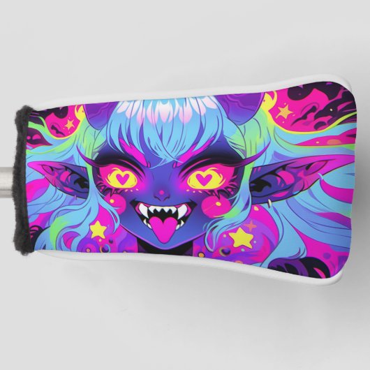 Wacky demon elf anime meisje tong uit golfheadcover (Voorkant)