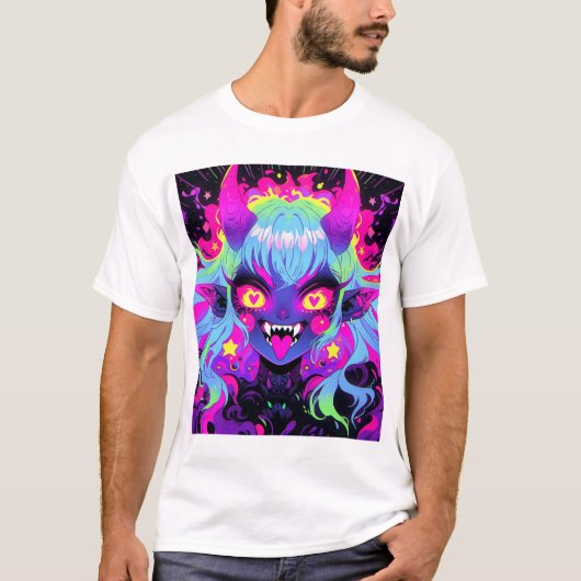 Wacky demon elf anime meisje tong uit t-shirt (Voorkant)