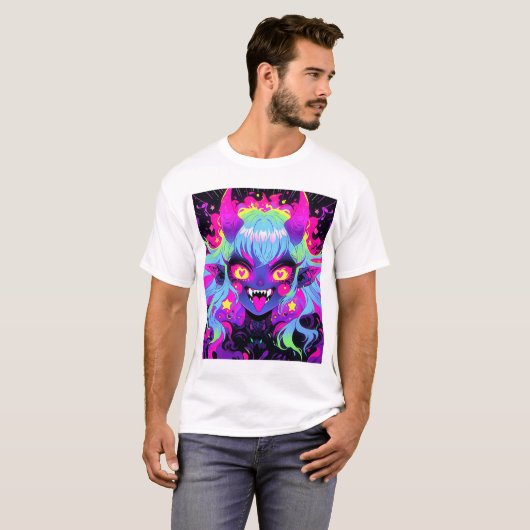 Wacky demon elf anime meisje tong uit t-shirt (Voorkant volledig)