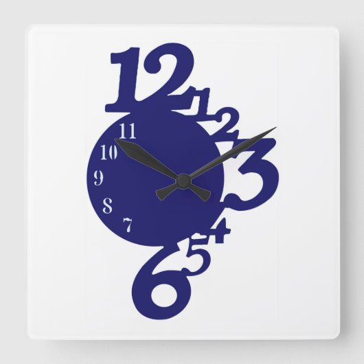 WacKy Fun Unique Royal Navy Blue Square Wall Clock Vierkante Klok (Voorkant)