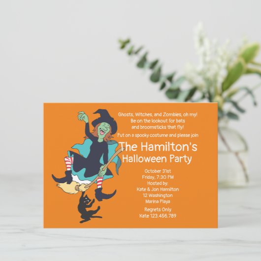 Wacky Halloween Witch Black Cat Kaart (Staand voorkant)