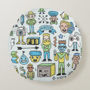 Wacky hipsters doodle is 2. Colorful Vintage hand Rond Kussen
