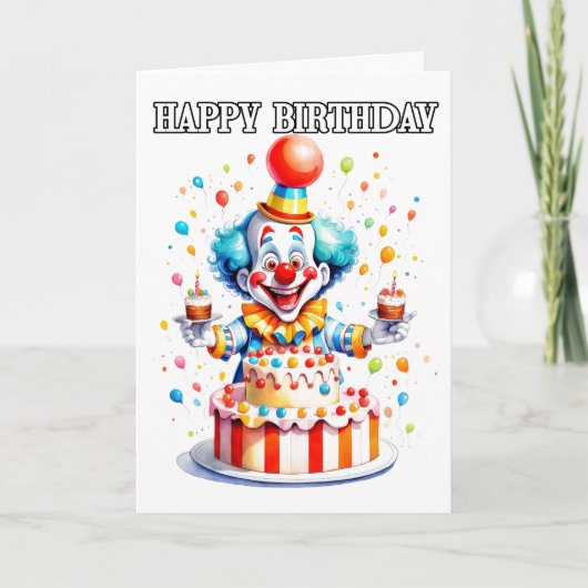 Wacky kleine verjaardagsfeestje clown kaart (Voorkant)