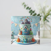 WACKY MONSTERS VERSIERD KINDEREN VERJAARDAGSTAART KAART (Staand voorkant)