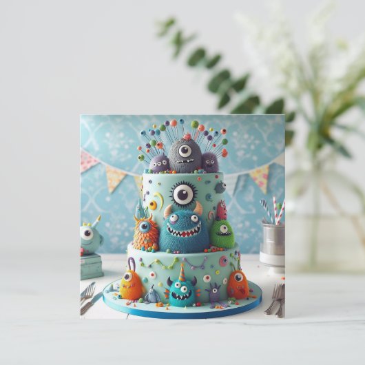 WACKY MONSTERS VERSIERD KINDEREN VERJAARDAGSTAART KAART (Staand voorkant)