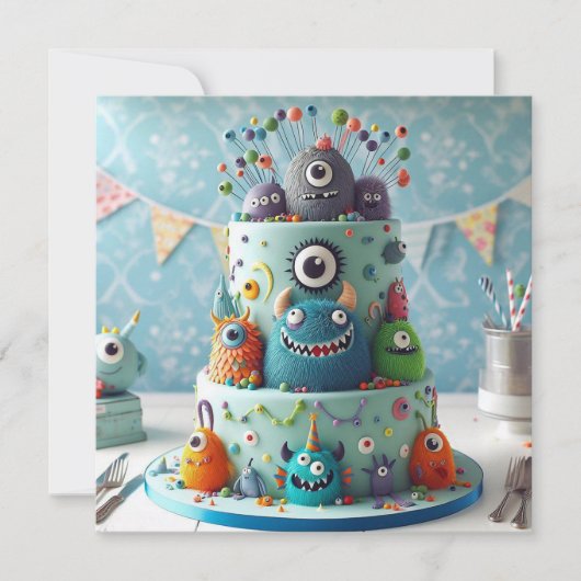 WACKY MONSTERS VERSIERD KINDEREN VERJAARDAGSTAART KAART (Voorkant)