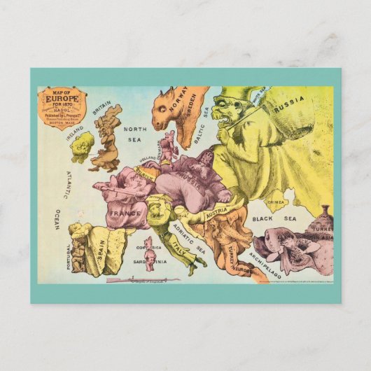 Wacky Old Europe Map Postcard Briefkaart (Voorkant)