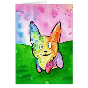 Wacky Rainbow Waterverf Corgi Wenskaart