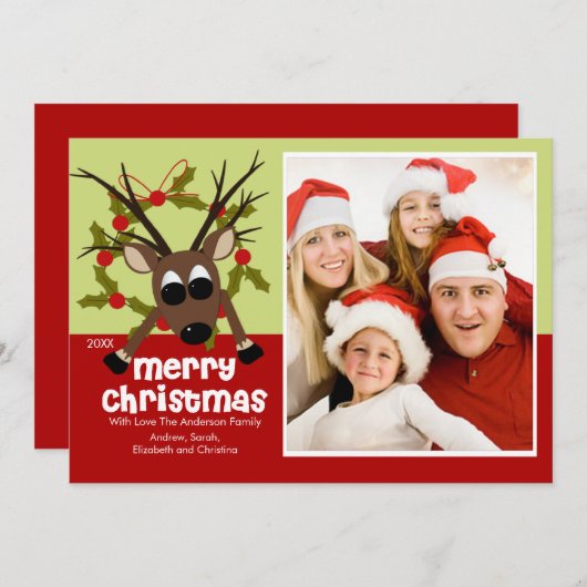 Wacky Reindeer Fun-kerstkaart Feestdagenkaart (Voorkant / Achterkant)