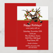 Wacky Reindeer Happy Holiday Party Uitnodiging (Voorkant / Achterkant)