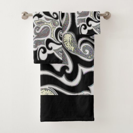 Wacky Retro Abstracte Swirl in zwart en wit Bad Handdoek (Insitu)
