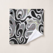 Wacky Retro Abstracte Swirl in zwart en wit Bad Handdoek (Wasdoekje)