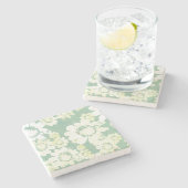 Wacky White Floral verrassend met zee-groen Stenen Onderzetter (Zijkant)