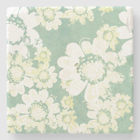 Wacky White Floral verrassend met zee-groen Stenen Onderzetter (Voorkant)