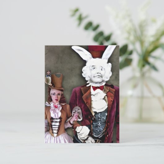 Wacky Wierd Steampunk Alice and Rabbit Briefkaart (Staand voorkant)