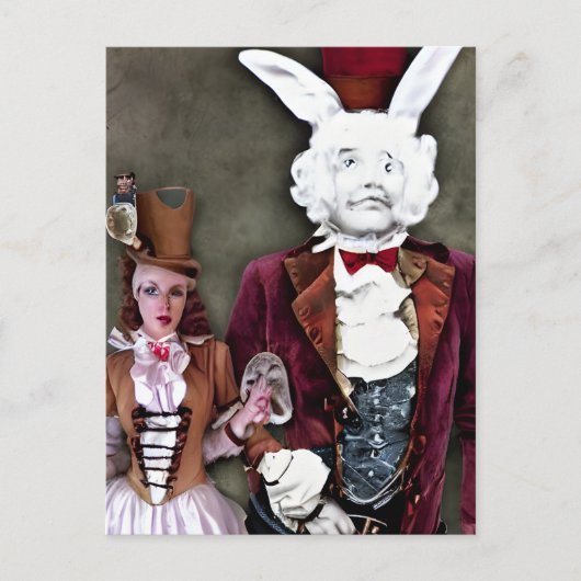 Wacky Wierd Steampunk Alice and Rabbit Briefkaart (Voorkant)